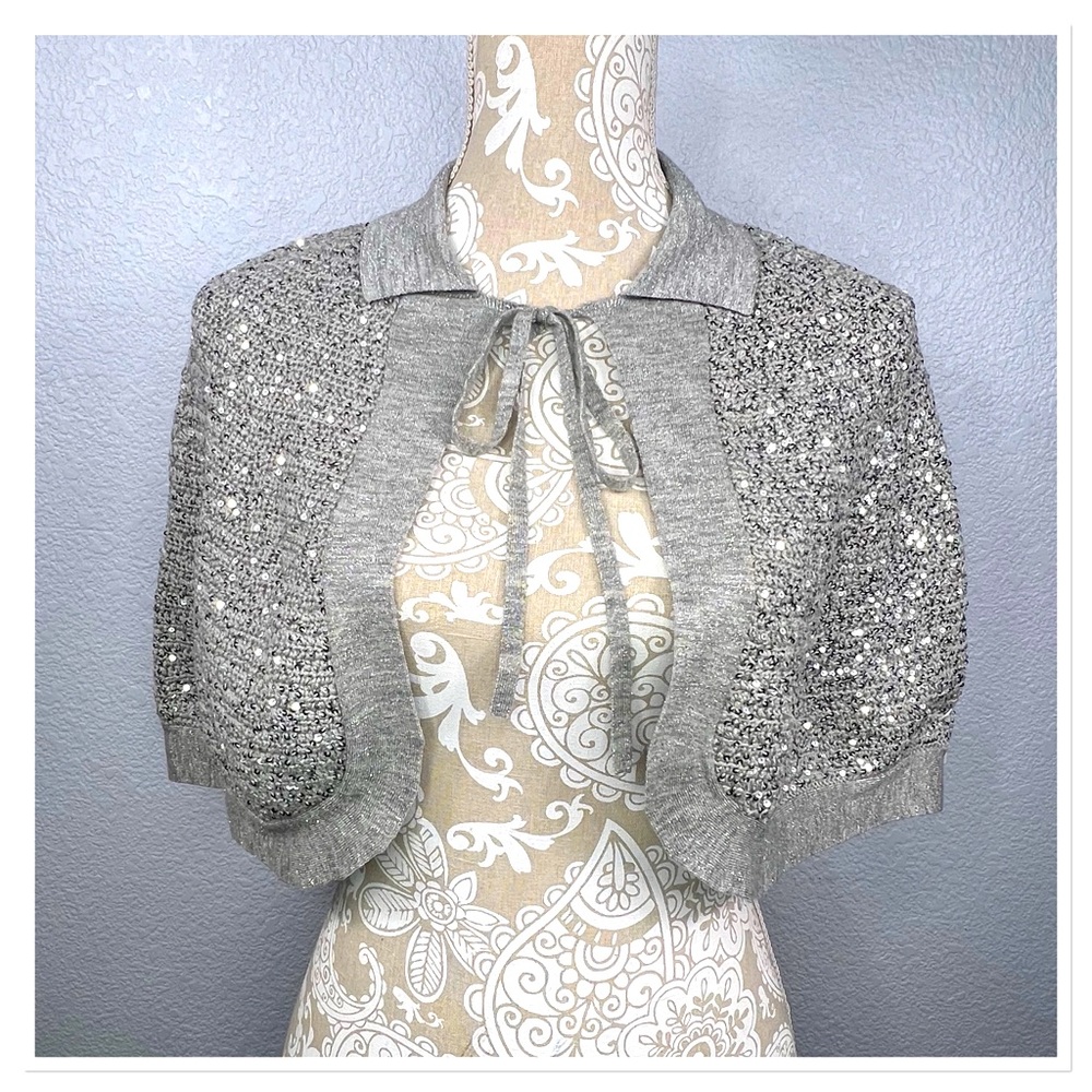 IISLI Sequin Bolero Cotton Blend Gray Silver Sz S